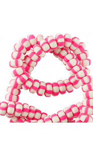 Polymer beads rondelle 7mm - White-neon pink